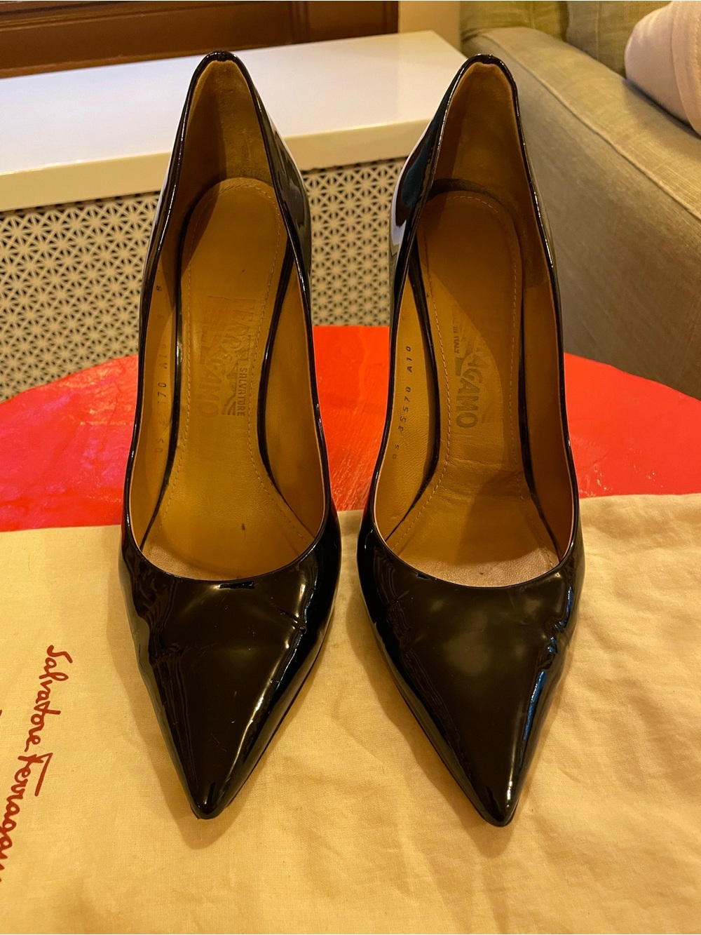 Salvatore Ferragamo Black Patent Pointed-Toe Pumps